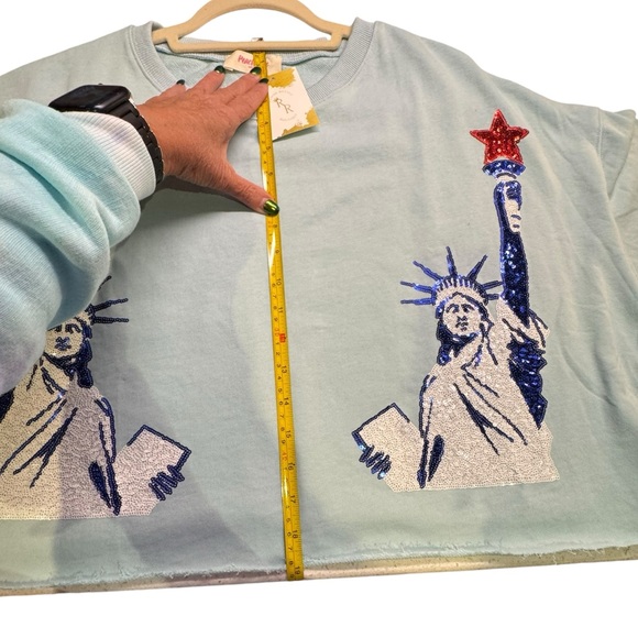 Peach Love - crop Sequins Statue of Liberty T-shirt NWT - Picture 8 of 8